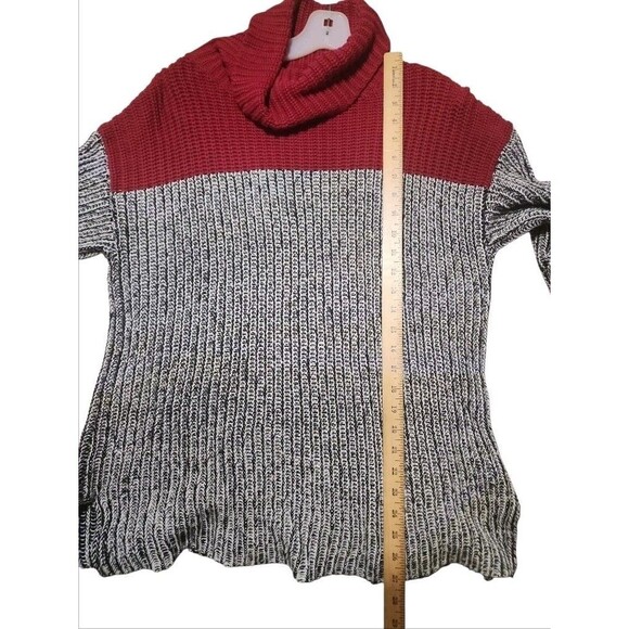 525 America Women’s Small Red Gray Colorblock Cowl Neck Chunky Knit Sweater - Picture 4 of 7